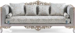 Casa Padrino Luxus Barock Sofa Türkis / Silber / Gold 225 x 86 x H. 98 cm - Edles Wohnzimmer Sofa im Barockstil - Barock Möbel