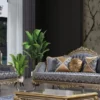 Casa Padrino Luxus Barock Sofa Blau / Silber / Gold - Handgefertigtes Wohnzimmer Sofa im Barockstil - Barock Wohnzimmer Möbel - Edel & Prunkvoll