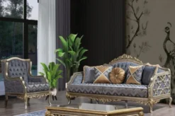 Casa Padrino Luxus Barock Sofa Blau / Silber / Gold - Handgefertigtes Wohnzimmer Sofa im Barockstil - Barock Wohnzimmer Möbel - Edel & Prunkvoll
