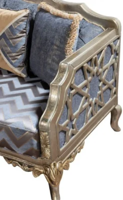 Casa Padrino Luxus Barock Sofa Blau / Silber / Gold - Handgefertigtes Wohnzimmer Sofa im Barockstil - Barock Wohnzimmer Möbel - Edel & Prunkvoll