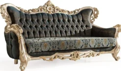 Casa Padrino Luxus Barock Sofa Dunkelblau / Türkis / Silber / Gold - Prunkvolles Wohnzimmer Sofa - Barock Wohnzimmer Möbel - Edel & Prunkvoll