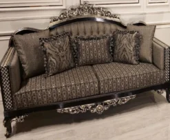 Casa Padrino Luxus Barock Sofa Grau / Schwarz / Gold - Prunkvolles Wohnzimmer Sofa mit elegantem Muster - Barock Möbel - Edel & Prunkvoll