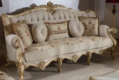 Casa Padrino Luxus Barock Sofa Grau / Mehrfarbig / Gold 245 cm