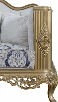 Casa Padrino Luxus Barock Sofa Blau / Weiß / Gold 234 x 93 x H. 124 cm - Wohnzimmer Möbel im Barockstil - Edel & Prunkvoll