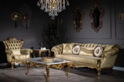 Casa Padrino Luxus Barock Sofa Gold / Weiß 268 x 110 x H. 87 cm - Prunkvolles Wohnzimmer Sofa mit dekorativen Kissen - Wohnzimmer Möbel im Barockstil