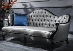 Casa Padrino Luxus Barock Sofa Silber / Schwarz 250 x 92 x H. 103 cm - Prunkvolles Wohnzimmer Sofa im Barockstil