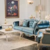 Casa Padrino Luxus Barock Sofa Blau / Weiß 225 x 87 x H. 101 cm - Wohnzimmer Sofa mit dekorativen Kissen - Wohnzimmer Möbel im Barockstil