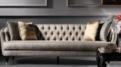 Casa Padrino Luxus Barock Sofa Grau / Schwarz / Gold 231 x 94 x H. 83 cm - Barock Wohnzimmermöbel