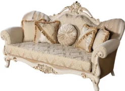 Casa Padrino Luxus Barock Sofa Gold / Creme / Gold - Prunkvolles Wohnzimmer Sofa mit Muster - Barock Wohnzimmer Möbel - Edel & Prunkvoll