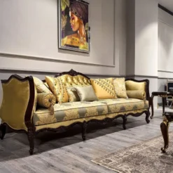 Casa Padrino Luxus Barock Sofa Gold / Silber / Schwarz - Prunkvolles Wohnzimmer Sofa mit elegantem Muster - Barock Möbel