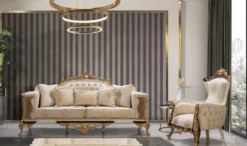 Casa Padrino Luxus Barock Sofa Weiß / Beige / Creme / Schwarz / Gold - Barockstil Wohnzimmer Sofa mit elegantem Muster - Luxus Wohnzimmer Möbel im Barockstil - Barock Möbel - Barock Einrichtung