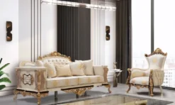 Casa Padrino Luxus Barock Sofa Weiß / Beige / Creme / Schwarz / Gold - Barockstil Wohnzimmer Sofa mit elegantem Muster - Luxus Wohnzimmer Möbel im Barockstil - Barock Möbel - Barock Einrichtung