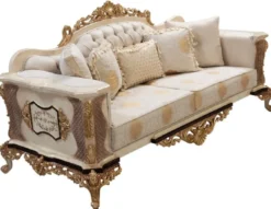 Casa Padrino Luxus Barock Sofa Weiß / Beige / Creme / Schwarz / Gold - Barockstil Wohnzimmer Sofa mit elegantem Muster - Luxus Wohnzimmer Möbel im Barockstil - Barock Möbel - Barock Einrichtung