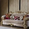 Casa Padrino Luxus Barock Sofa Beige / Gold 244 x 95 x H. 123 cm - Prunkvolles Wohnzimmer Sofa mit dekorativen Kissen - Barock Wohnzimmer Möbel
