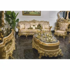 Casa Padrino Luxus Barock Sofa Grau / Gold 285 cm - Prunkvolles Barock Wohnzimmer Sofa - Barock Wohnzimmer Möbel