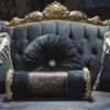 Casa Padrino Luxus Barock Sofa Blau / Gold 220 x 90 x H. 110 cm - Prunkvolles Wohnzimmer Sofa mit Glitzersteinen und dekorativen Kissen