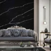 Casa Padrino Luxus Barock Sofa Blau / Grau / Weiß / Schwarz / Silber - Prunkvolles Wohnzimmer Sofa mit elegantem Muster - Barock Wohnzimmer & Hotel Möbel - Edel & Prunkvoll
