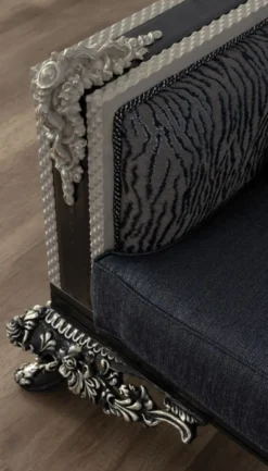 Casa Padrino Luxus Barock Sofa Blau / Grau / Weiß / Schwarz / Silber - Prunkvolles Wohnzimmer Sofa mit elegantem Muster - Barock Wohnzimmer & Hotel Möbel - Edel & Prunkvoll