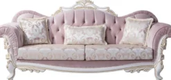 Casa Padrino Luxus Barock Sofa mit dekorativen Kissen Rosa / Silber / Weiß / Gold 243 x 90 x H. 110 cm - Barockstil Wohnzimmer Möbel