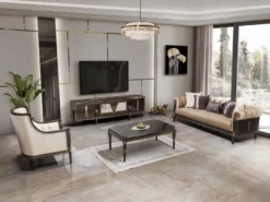Casa Padrino Luxus Barock Sofa Hellbraun / Dunkelbraun / Gold 235 cm - Barock Möbel