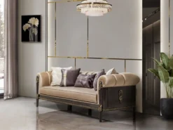 Casa Padrino Luxus Barock Sofa Hellbraun / Dunkelbraun / Gold 235 cm - Barock Möbel