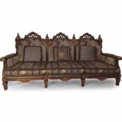 Casa Padrino Luxus Barock Sofa mit Kissen Grau / Braun / Gold 249 cm - Made in Italy