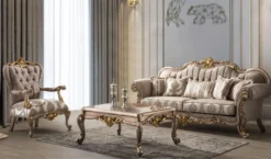Casa Padrino Luxus Barock Sofa Grau / Silbergrau / Gold 235 x 85 x H. 120 cm - Prunkvolles Wohnzimmer Sofa mit elegantem Muster - Möbel im Barockstil