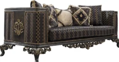 Casa Padrino Luxus Barock Sofa Lila / Grau / Gold - Barockstil Wohnzimmer Sofa mit elegantem Muster - Luxus Wohnzimmer Möbel im Barockstil - Barock Einrichtung - Barock Möbel