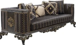 Casa Padrino Luxus Barock Sofa Lila / Grau / Gold - Barockstil Wohnzimmer Sofa mit elegantem Muster - Luxus Wohnzimmer Möbel im Barockstil - Barock Einrichtung - Barock Möbel