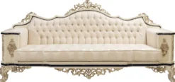 Casa Padrino Luxus Barock Sofa Weiß / Creme / Schwarz / Antik Gold - Barockstil Wohnzimmer Sofa mit elegantem Muster - Luxus Wohnzimmer Möbel im Barockstil - Barock Einrichtung - Barock Möbel