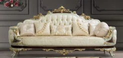 Casa Padrino Luxus Barock Sofa Creme / Beige / Dunkelbraun / Silber / Gold 260 x 90 x H. 125 cm - Prunkvolles Barockstil Wohnzimmer Sofa mit elegantem Muster - Barock Möbel