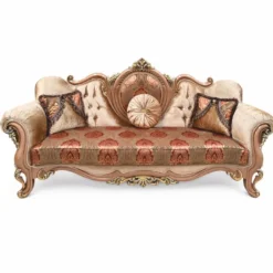 Casa Padrino Luxus Barock Sofa mit Kissen Gold / Grau / Bordeauxrot / Braun 250 cm - Prunkvolles Barockstil Wohnzimmer Sofa - Barock Möbel