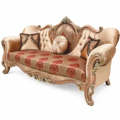 Casa Padrino Luxus Barock Sofa mit Kissen Gold / Grau / Bordeauxrot / Braun 250 cm - Prunkvolles Barockstil Wohnzimmer Sofa - Barock Möbel