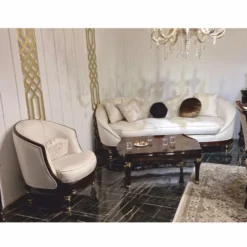 Casa Padrino Luxus Barock Sofa Creme / Dunkelbraun / Gold 240 cm - Barockstil Wohnzimmer Möbel
