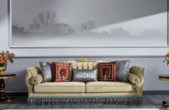 Casa Padrino Luxus Barock Sofa Beige / Blau - Prunkvolles Wohnzimmer Sofa - Barockstil Wohnzimmer Möbel - Luxus Möbel im Barockstil - Barock Einrichtung - Edel & Prunkvoll