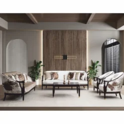 Casa Padrino Luxus Barock Sofa Creme / Dunkelbraun / Gold 227 cm - Barock Möbel