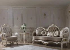 Casa Padrino Luxus Barock Sofa Braun / Weiß / Gold 220 x 80 x H. 124 cm - Prunkvolles Wohnzimmer Sofa mit dekorativen Kissen - Barock Möbel