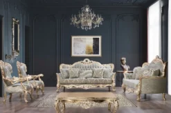 Casa Padrino Luxus Barock Sofa Grün / Antik Gold - Barockstil Wohnzimmer Sofa mit elegantem Muster - Luxus Wohnzimmer Möbel im Barockstil - Barock Möbel - Barock Einrichtung