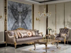 Casa Padrino Luxus Barock Sofa Silber / Lila / Antik Silber / Braun / Gold - Handgefertigtes Wohnzimmer Sofa mit elegantem Muster und dekorativen Kissen - Wohnzimmer Möbel im Barockstil