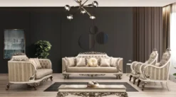 Casa Padrino Luxus Barock Sofa Beige / Cremefarben / Braun / Gold - Prunkvolles Wohnzimmer Sofa mit elegantem Muster - Barock Wohnzimmer Möbel