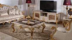 Casa Padrino Luxus Barock Sofa Silber / Braun / Gold 245 cm