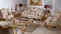Casa Padrino Luxus Barock Sofa Silber / Braun / Gold 245 cm