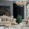 Casa Padrino Luxus Barock Sofa Greige / Weiß / Gold 230 x 95 x H. 130 cm - Handgefertigtes Wohnzimmer Sofa mit elegantem Muster - Barock Wohnzimmer Möbel - Edel & Prunkvoll