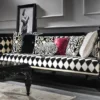 Casa Padrino Luxus Barock Sofa Weiß / Schwarz 240 x 96 x H. 83 cm - Wohnzimmer Sofa mit elegantem Muster - Edel & Prunkvoll