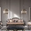 Casa Padrino Luxus Barock Sofa Grau / Blau / Gold - Barockstil Wohnzimmer Sofa mit elegantem Muster - Luxus Wohnzimmer Möbel im Barockstil - Barock Möbel - Barock Einrichtung