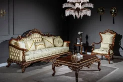Casa Padrino Luxus Barock Sofa Gold / Braun / Bronze 245 x 92 x H. 127 cm - Wohnzimmer Sofa mit elegantem Muster und dekorativen Kissen - Edle Barock Möbel