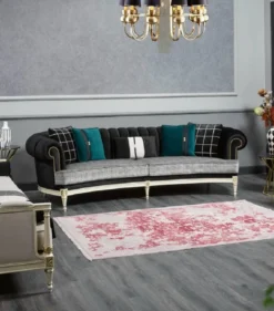Casa Padrino Luxus Barock Sofa Schwarz / Grau / Weiß / Gold 290 cm - Barock Wohnzimmer Möbel
