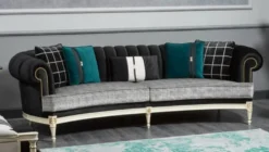 Casa Padrino Luxus Barock Sofa Schwarz / Grau / Weiß / Gold 290 cm - Barock Wohnzimmer Möbel