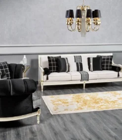 Casa Padrino Luxus Barock Sofa Schwarz / Grau / Weiß / Gold 290 cm - Barock Wohnzimmer Möbel