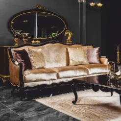 Casa Padrino Luxus Barock Sofa Gold / Dunkelbraun 225 cm - Barock Möbel